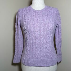 L.L.Bean Sweater Womens Medium Petite Pink Cable Knit 100% Cotton Crewneck